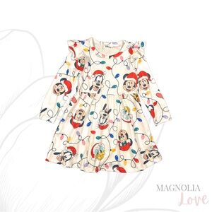 🎅 Disney Christmas Holiday Dress w/ Mickey and Friends Santa Hat & String Lights